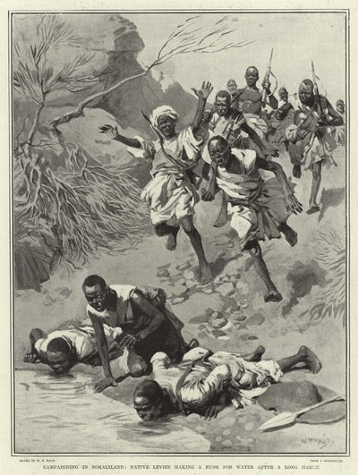 Kampagne in Somaliland, Einheimische stürmen nach einem langen Marsch auf Wasser zu von William T. Maud